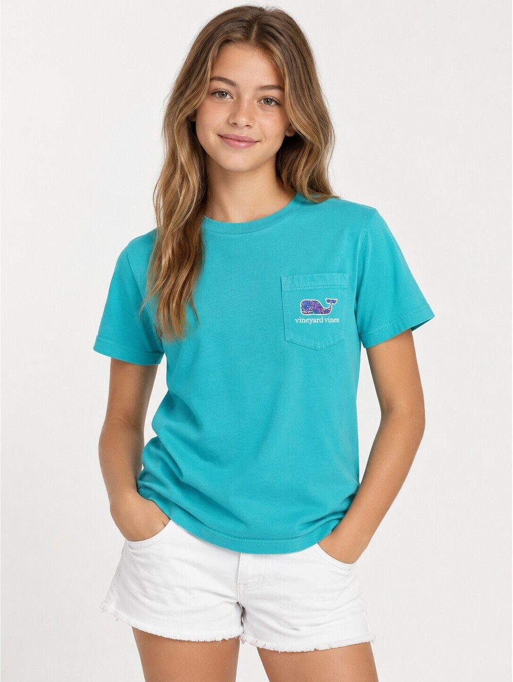 Vineyard Vines kids Turquoise Whale Logo Pocket Tee Size S 8-10